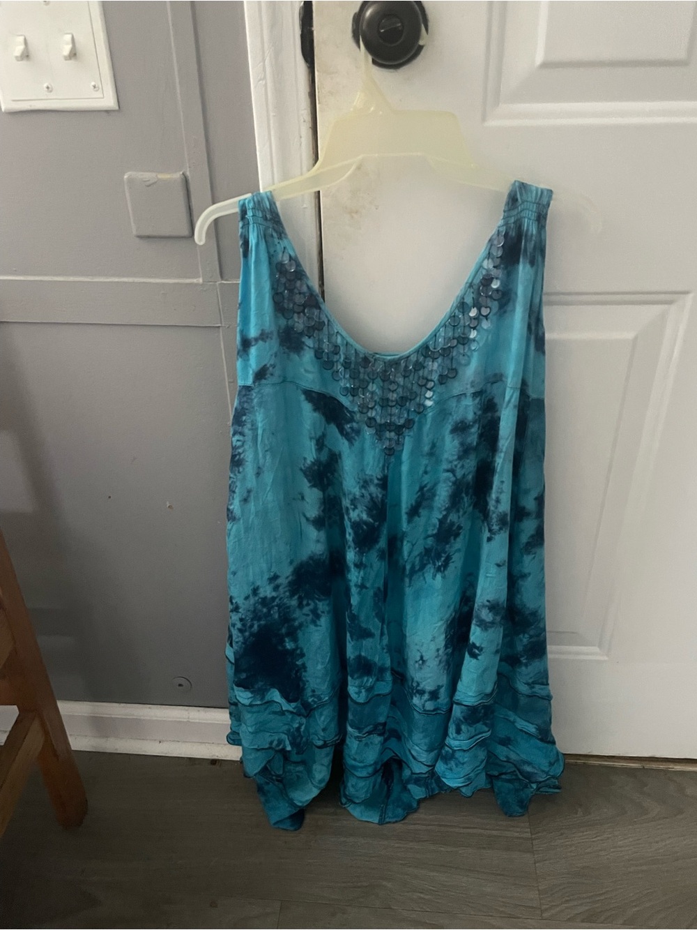 Roaman's Teal Tie-Dye Sequin-Trim Sleeveless Camisole